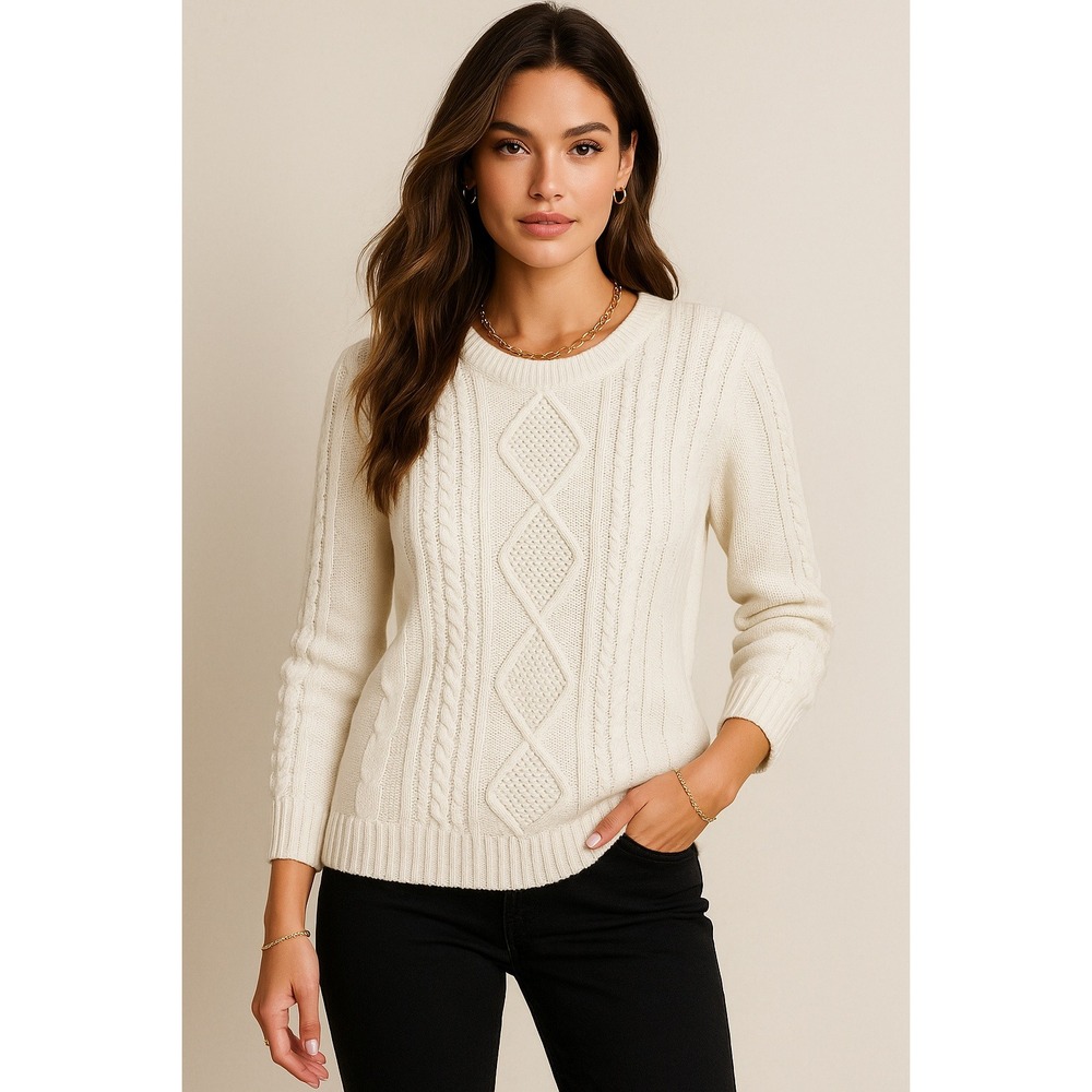 Old Navy‎ Sweater Womens XL White 3D Cable Knit Ribbed Textured Classic Lounge